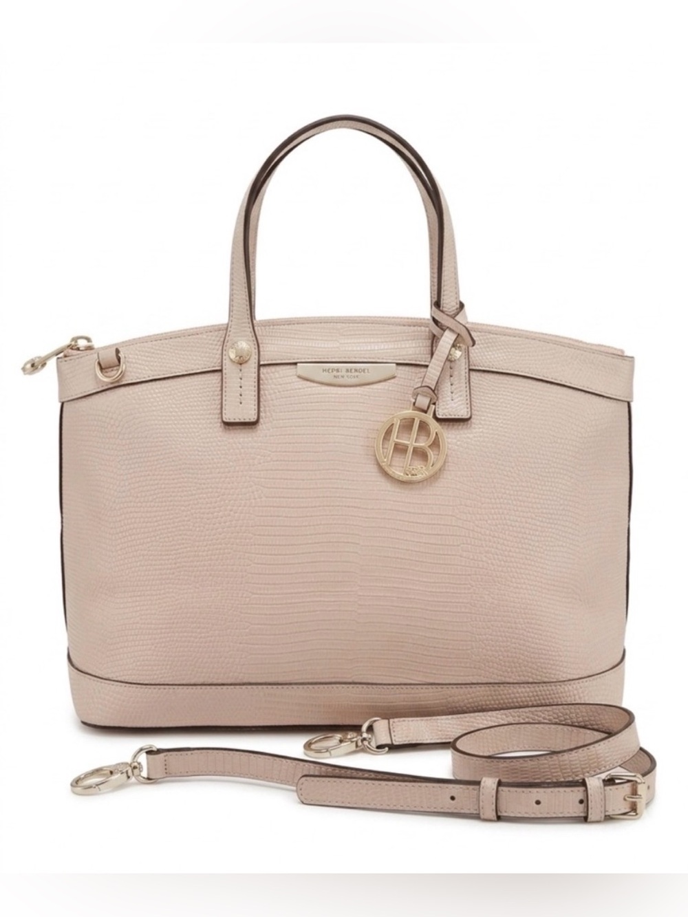 Henri Bendel West 57th Blush Lizard Embossed Leather Dome Satchel Iconic Bag EUC